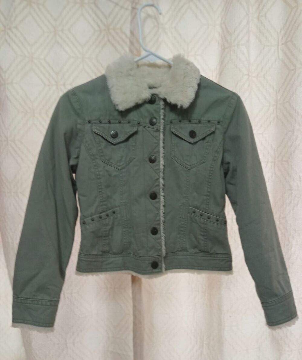 Arizona Jean Company Premium Denim Jacket Kids Youth Green Corduroy Sz M 10-12